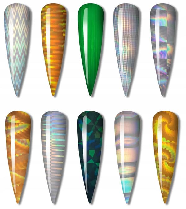 10x TRANSFERFOIL 10x2,5cm HOLOGRAFISK SET