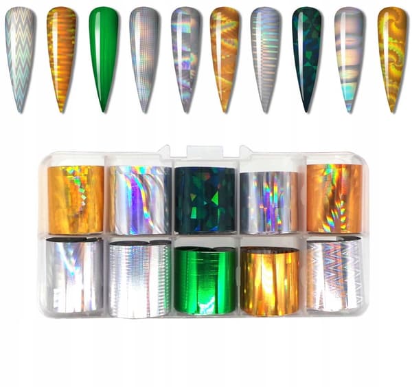 10x TRANSFERFOIL 10x2,5cm HOLOGRAFISK SET