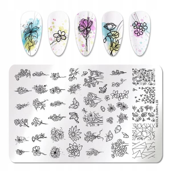 Stor Nagelstämpelplatta BLOMMOR FJÄRILAR