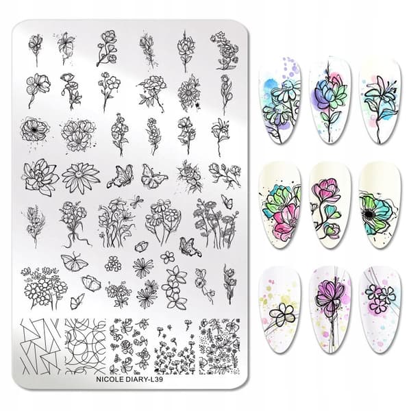 Stor Nagelstämpelplatta BLOMMOR FJÄRILAR