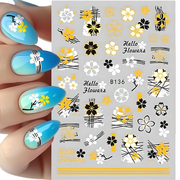 Nagelkonst Stickers Mönster BLOMMOR HOLO