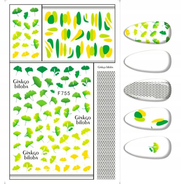 Neglekunstklistermærker Ginkgo-mønstre