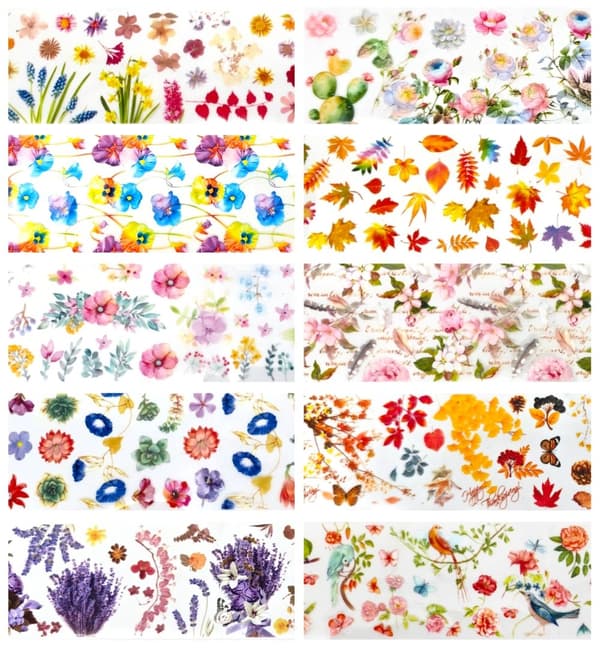 10x KYNSISIIRTOFOLIO 10cm x 4cm SETTI SYKSY, KUKAT, LEHDET