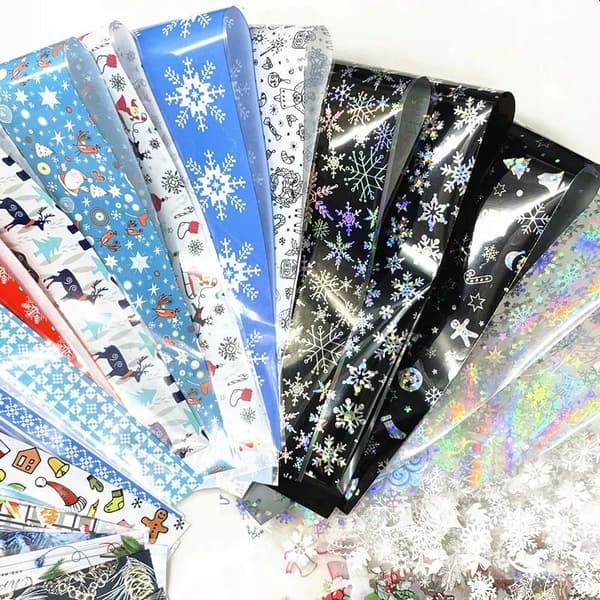 10 kpl kynsien siirtofoliota 10 cm x 4 cm joulupakkaus