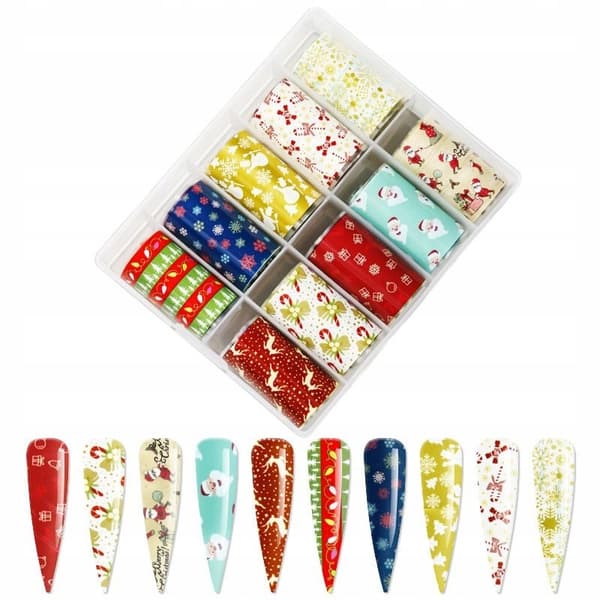 10 kpl kynsien siirtofoliota 10 cm x 4 cm joulupakkaus