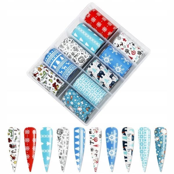 10 kpl kynsien siirtofoliota 10 cm x 4 cm joulu- ja lomapakkaus