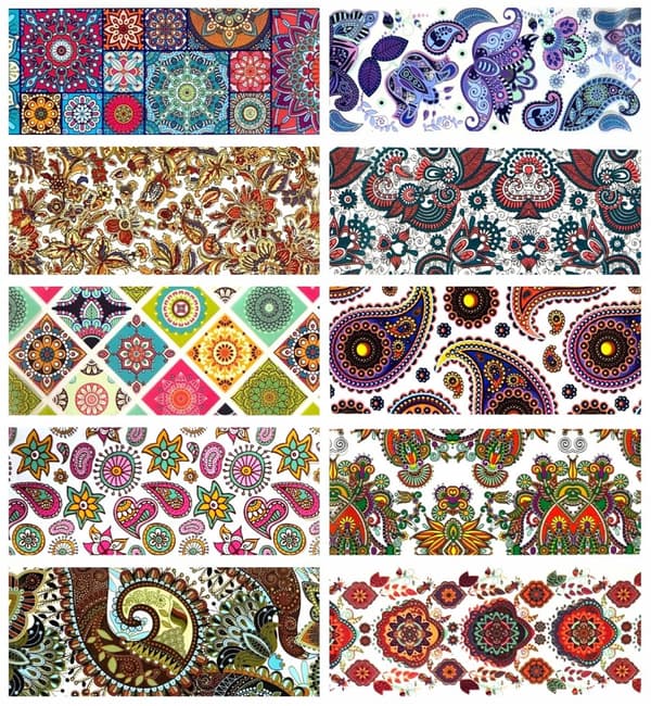 10 kpl siirtofoliota 10 cm x 4 cm mandala- ja heimokukkisetti