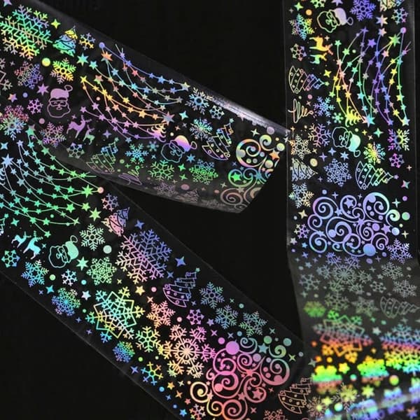 10x HOLOGRAAFINEN SIIRTOFOLIO 10cm x 4cm LUMIHIUTALESETTI, JOULU