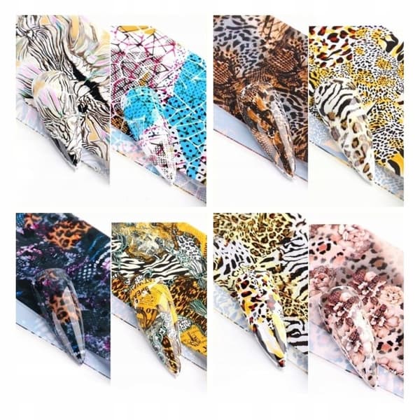 10x Transferfilm 10cmx4cm Set Leopardfläckar Zebrafjädrar