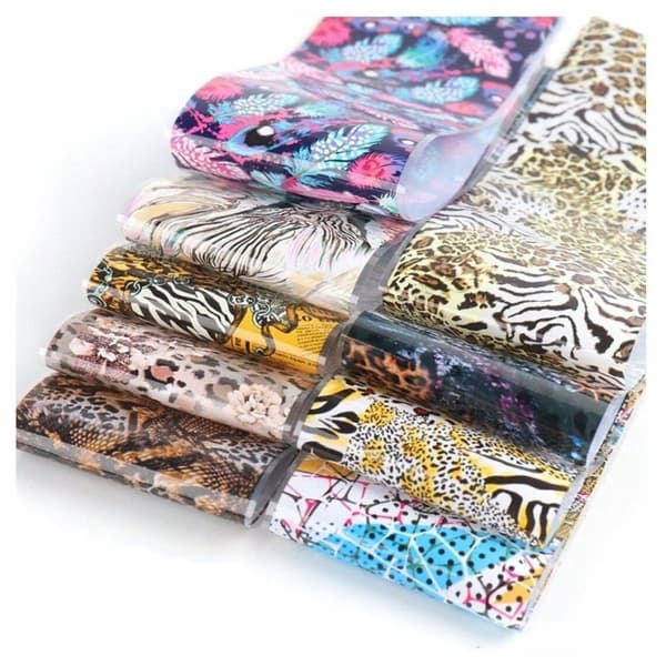10x Transferfilm 10cmx4cm Set Leopardfläckar Zebrafjädrar
