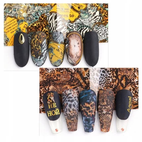 10x Transferfilm 10cmx4cm Set Leopardfläckar Zebrafjädrar