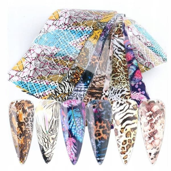 10x Transferfilm 10cmx4cm Set Leopardfläckar Zebrafjädrar