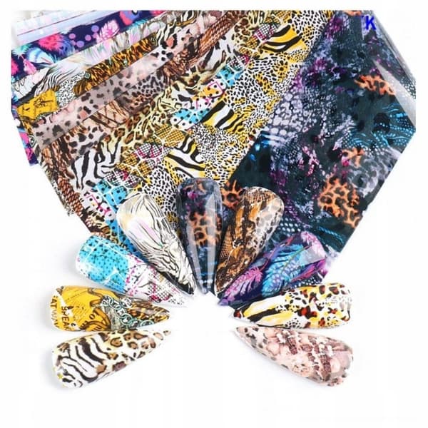 10x Transferfilm 10cmx4cm Set Leopardfläckar Zebrafjädrar