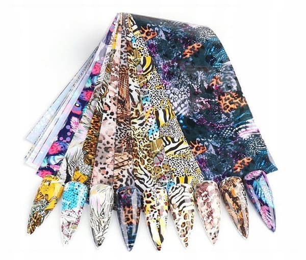 10x Transferfilm 10cmx4cm Set Leopardfläckar Zebrafjädrar