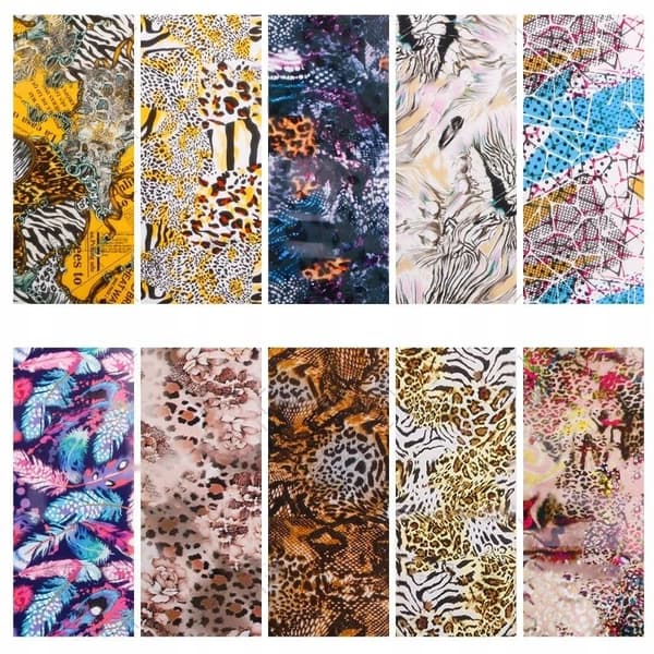 10x Transferfilm 10cmx4cm Set Leopardfläckar Zebrafjädrar