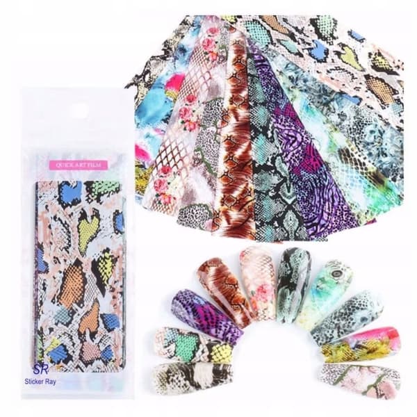 10x Nagelöverföringsfolie 10 cm x 4 cm Set Orm, Ormskinn