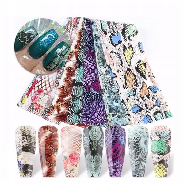 10x Nagelöverföringsfolie 10 cm x 4 cm Set Orm, Ormskinn