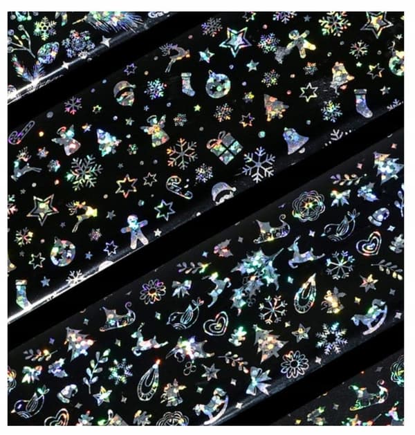 10 kpl holografista siirtofoliota 10 cm x 4 cm juhlalumihiutalesarja