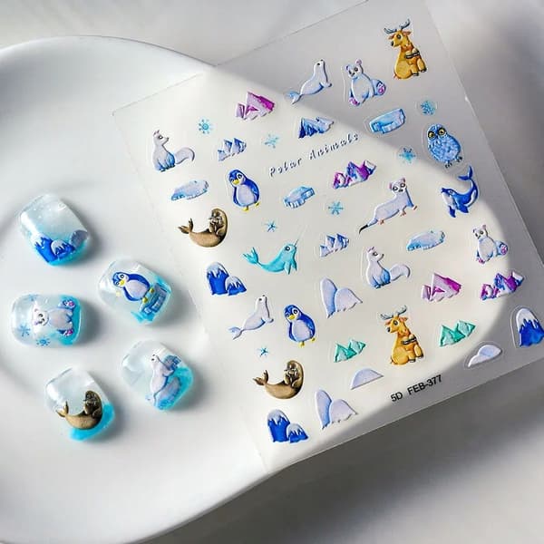 TALVI Kynsitarrat 3D-itseliimautuvat kuperat kuviot ELÄIMET