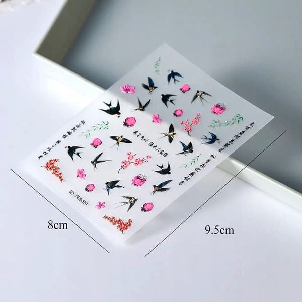 Negleklistermærker 3D Selvklæbende Konvekse Mønstre SWALLOW FLOWERS