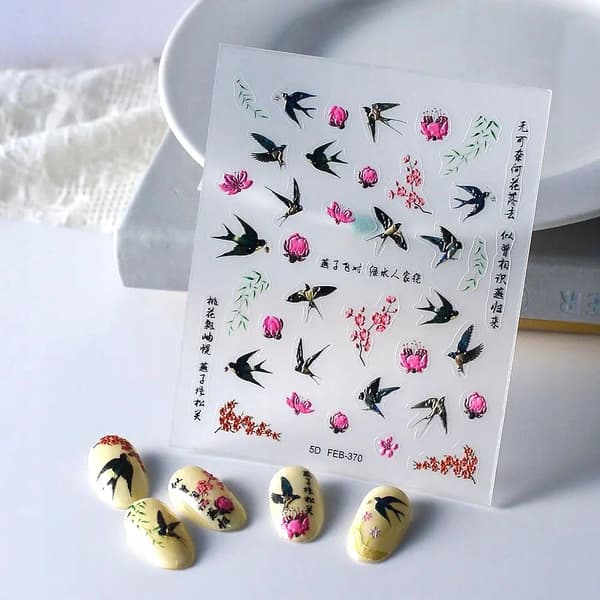 Negleklistermærker 3D Selvklæbende Konvekse Mønstre SWALLOW FLOWERS