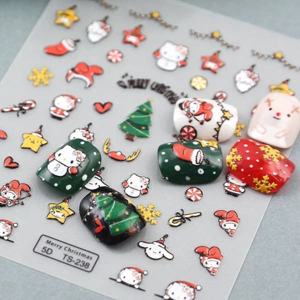 JOULU Itseliimautuvat Kuperat 3D-kynsitarrat Kuviot HELLO KITTY