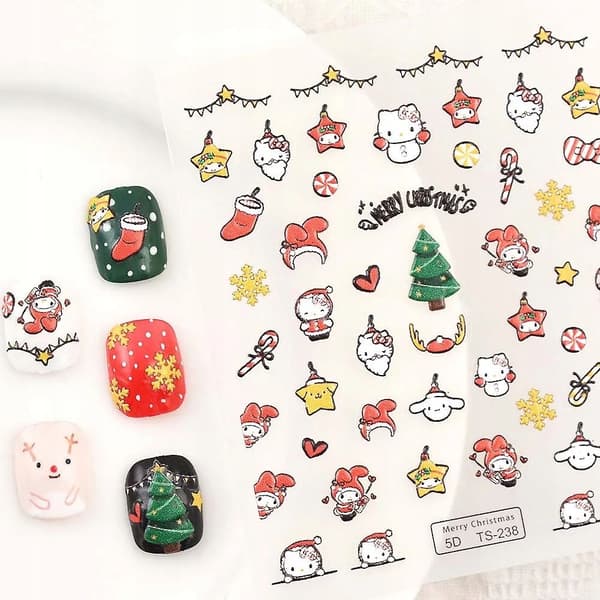 JOULU Itseliimautuvat Kuperat 3D-kynsitarrat Kuviot HELLO KITTY