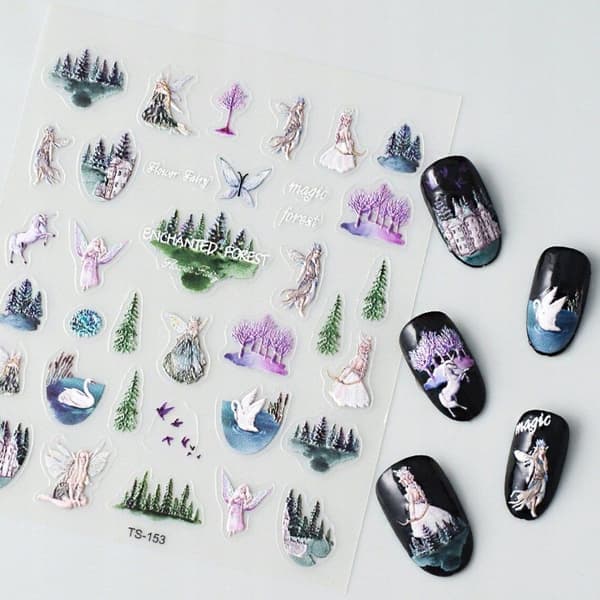 Självhäftande konvexa 3D-nagelklistermärken mönster SKOGENSÖRHÖRNNING