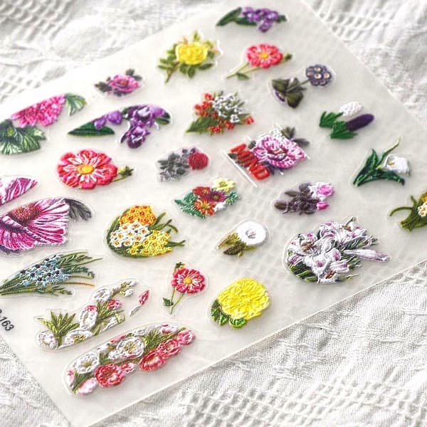 Selvklæbende 3D Konvekse Negleklistermærker Mønstre BLOMSTER