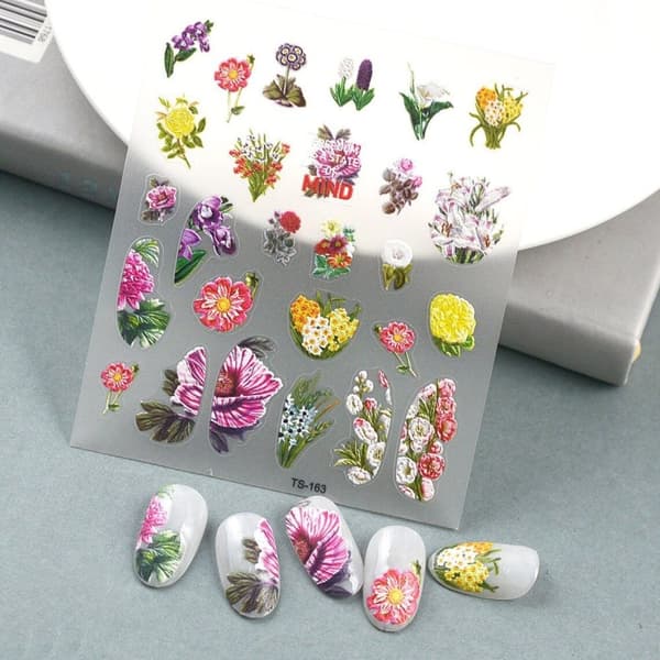 Selvklæbende 3D Konvekse Negleklistermærker Mønstre BLOMSTER