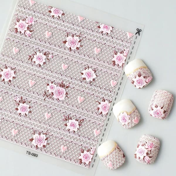 Itseliimautuvat kuperat 3D-kynsitarrat kuvioilla LACE