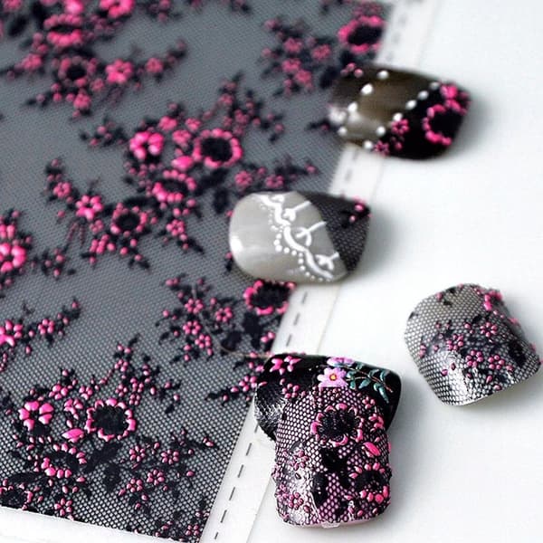 Itseliimautuvat kuperat 3D-kynsitarrat kuvioilla LACE