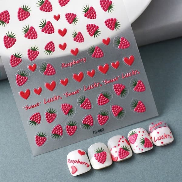 FRUIT Itseliimautuvat Kuperat 3D-kynsitarrat Kuviot VAADELMAT