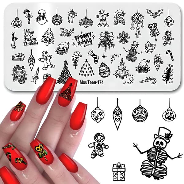 JULSTÄMPLINGSPLATT FÖR NAGELKONSTT JULGRANSKULOR