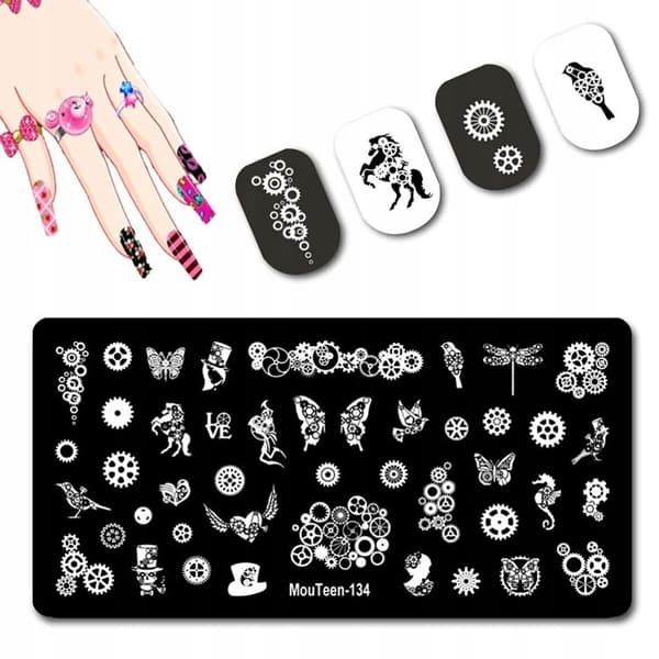 Stämpelplatta för nagelkonstmönster GEARS, GEARS