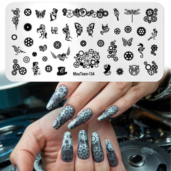 Stämpelplatta för nagelkonstmönster GEARS, GEARS