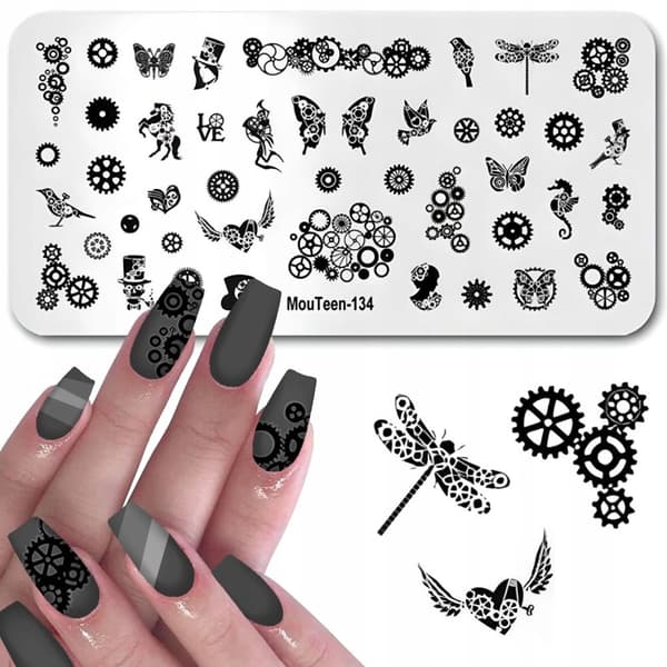 Stämpelplatta för nagelkonstmönster GEARS, GEARS