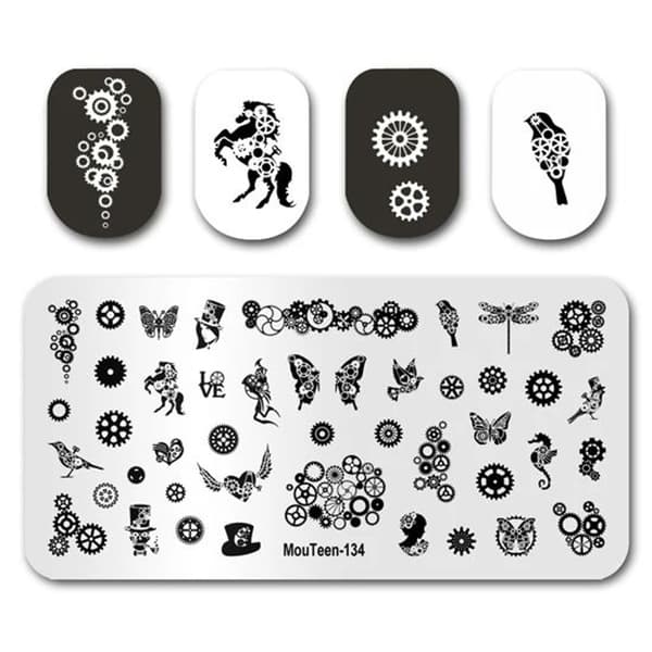 Stämpelplatta för nagelkonstmönster GEARS, GEARS