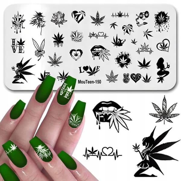 Mönster för nagelstämpelplattor MARIJUANA ÖRT GANJA