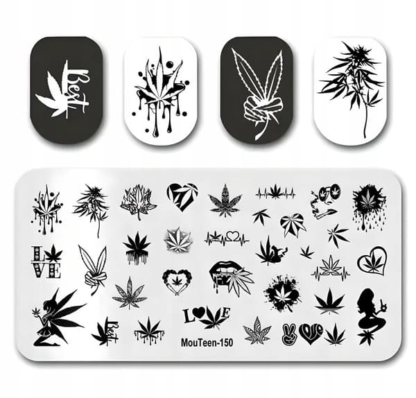 Mönster för nagelstämpelplattor MARIJUANA ÖRT GANJA