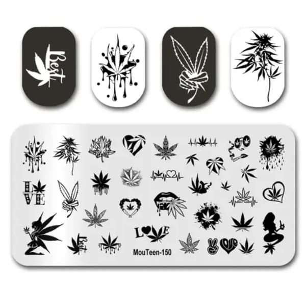 Mönster för nagelstämpelplattor MARIJUANA ÖRT GANJA