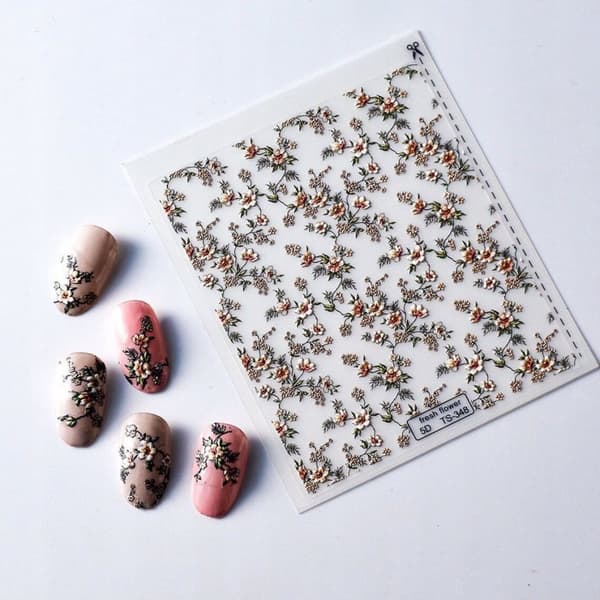 Nagelklistermärken 3D Självhäftande Konvexa Mönster GRENAR BLOMMOR