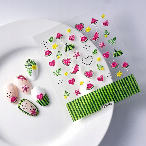 FRUIT-kynsitarrat, 3D-itseliimautuvat kuperat kuviot, vesimeloni