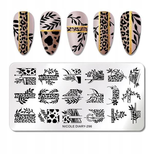 Stämplingsplatta Nagelkonstplatta LÖV FLÄCKIG LEOPARD