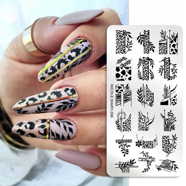 Stämplingsplatta Nagelkonstplatta LÖV FLÄCKIG LEOPARD