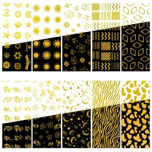 10x Siirtofolio kynsille 100cm x 4cm setti Kultainen pantteri Seepra