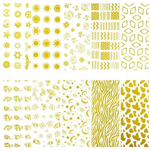10x Siirtofolio kynsille 100cm x 4cm setti Kultainen pantteri Seepra