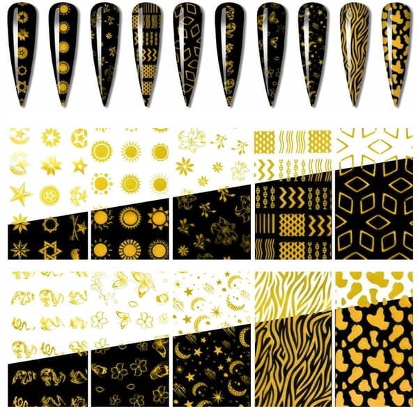 10x Siirtofolio kynsille 100cm x 4cm setti Kultainen pantteri Seepra