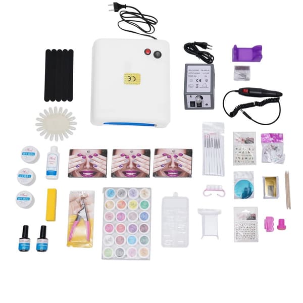 Komplett Gel Nagelset, 36W UV-lampa, 24 högpigmenterade färggeler,VIT