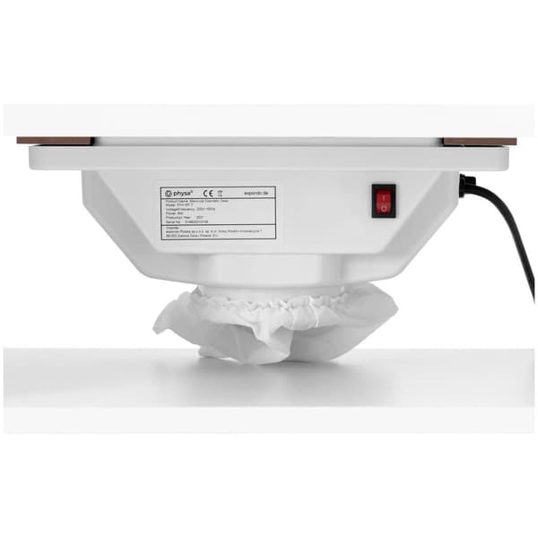 Physa Nagelbord - 1200 x 503 x 803 mm - white - 8 hjul - Med dammutsug och handstöd